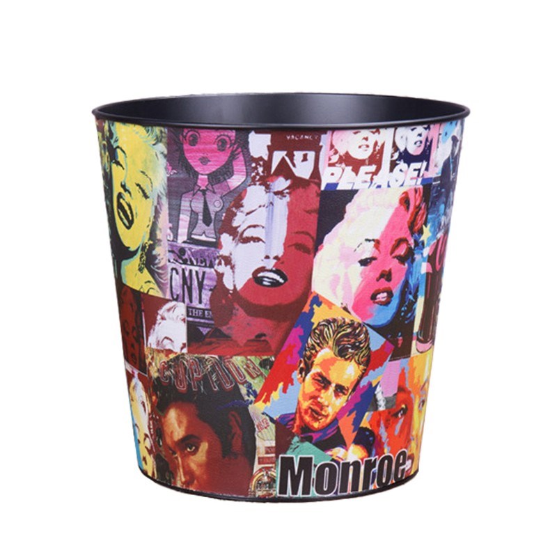 复古铁艺垃圾桶美式工业风铁皮纸篓家用客厅饭店餐厅酒吧创意铁桶