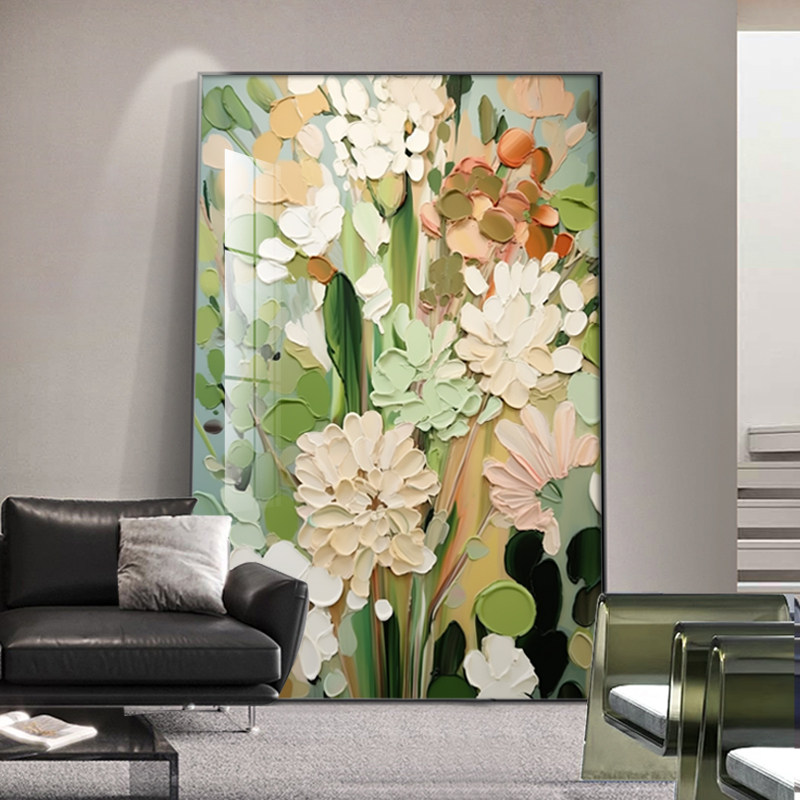 艺术大芬油画村落地装饰画绿色抽象多巴胺肌理感挂画抽象客厅壁画