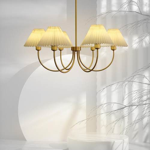 美式吊灯客厅灯大气北欧百褶餐厅灯日式复古全铜卧室新款法式灯具