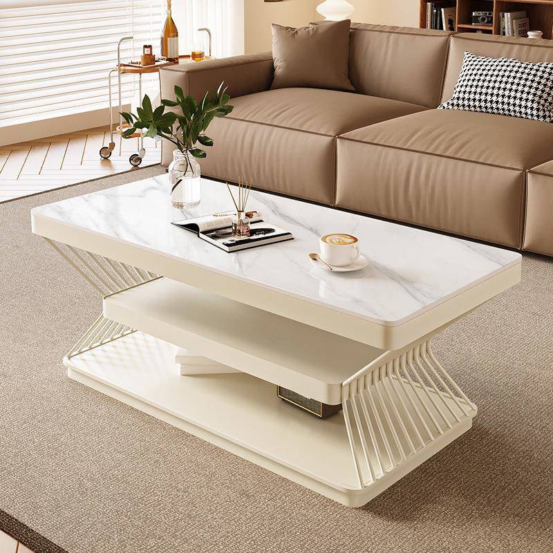 新款奶油茶几小户型客厅家用岩板铁艺茶几现代简约轻奢长方形茶桌