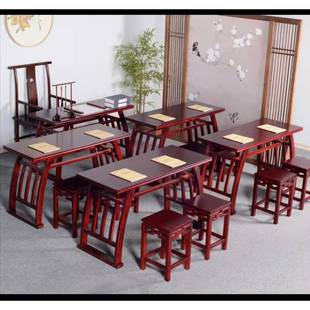 新中式实木书法桌中小学书法培训辅导国学榫卯结构双人书法课桌椅