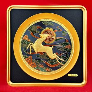 足金金箔一路向上金鹿摆件商务办公企业开业金箔立体画家居摆件