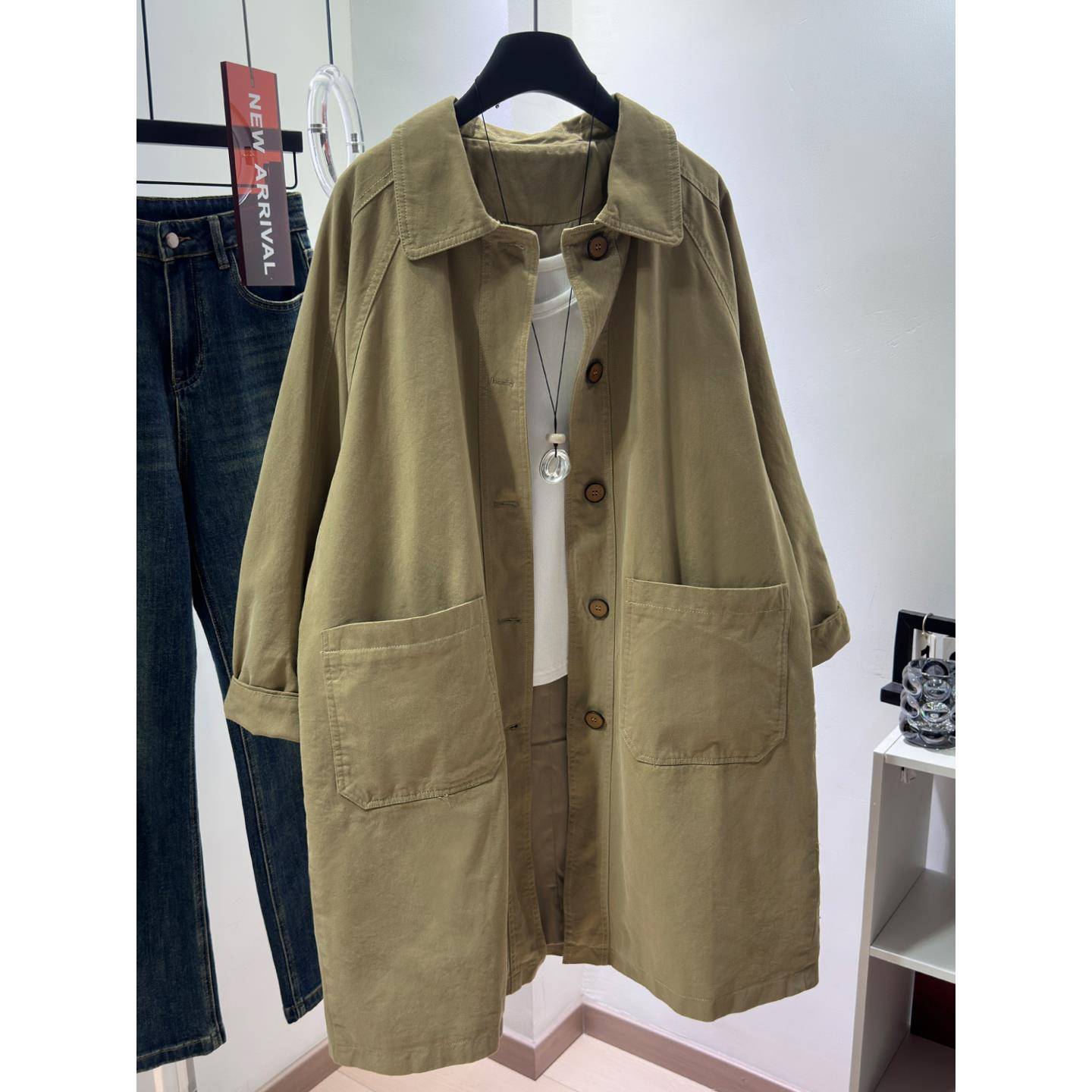 韩系超好看风衣女2025秋季新款慵懒风中长款大衣休闲纯棉工装外套