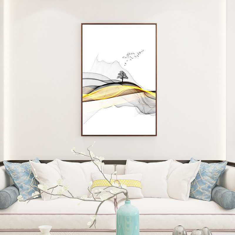 千山飞鸟 玄关装饰画竖版抽象画现代简约壁画过道走廊挂画