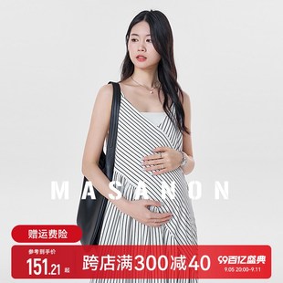 孕妇装吊带连体裙裤2024新款夏季小个子连衣裙九分条纹背带阔腿裤