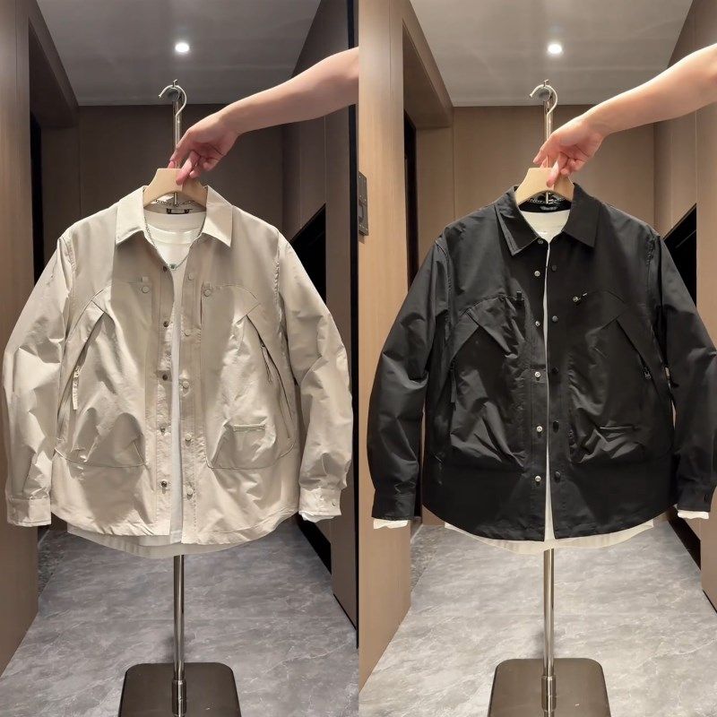 潮流工装大口袋拼接衬衫领夹克男士秋季新款百搭纯色时尚休闲外套,男装,夹克,淘宝优惠券,粉丝福利购,淘宝优惠卷