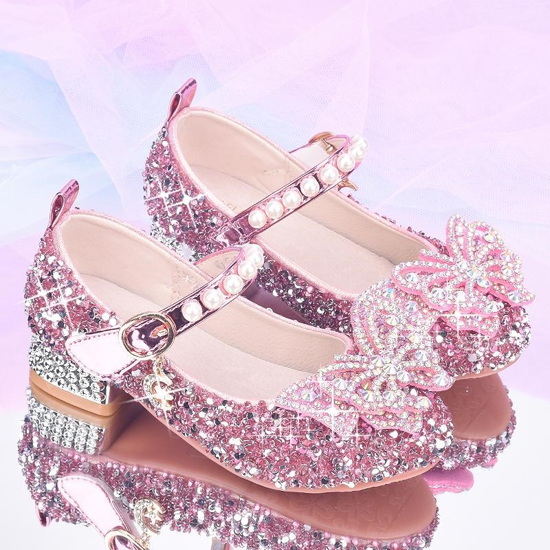 新款女童皮鞋洋气公主鞋舞台钢琴走秀演出鞋儿童高跟鞋花童礼服鞋