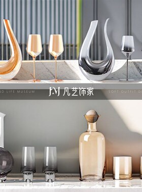 简约现代样板间酒店售楼处创意z水晶玻璃酒具酒杯水壶套装桌面茶