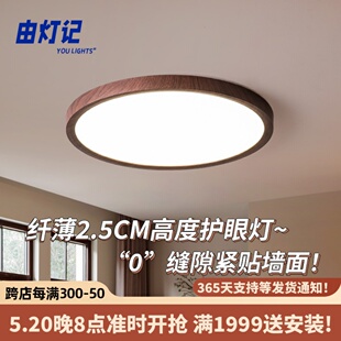 由灯记超薄吸顶灯日式 侘寂风走廊过道灯简约胡桃木色卧室房间灯具