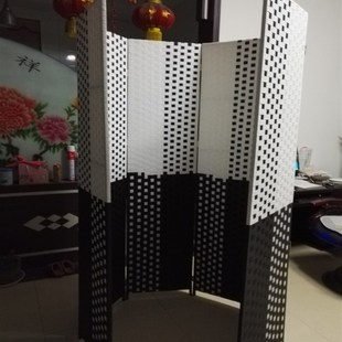 挡风屏风隔断墙旋转门折叠木框中式家具组合办公装饰客厅藤编密封