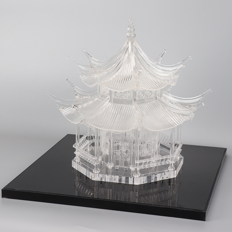 新中式客厅书柜摆件古建筑透明八角亚克力塔样板房售楼处软装饰品