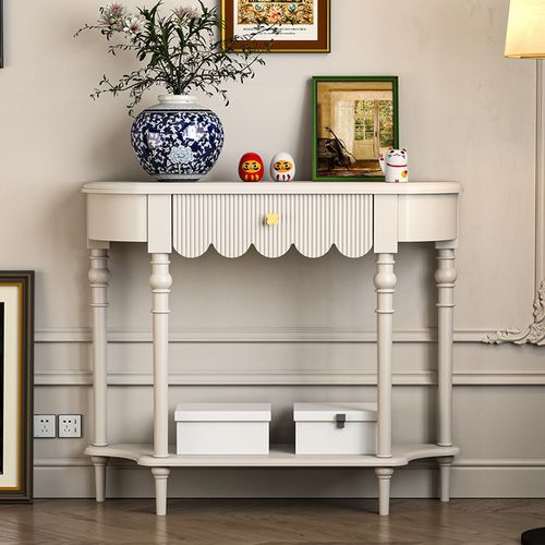 奶油风美式实木靠墙玄关柜轻法式入户玄关桌台简约现代门厅条案几