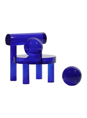 现代简约欧式轻奢蓝色椅子摆件样板房售楼处书房客厅桌面软装饰品