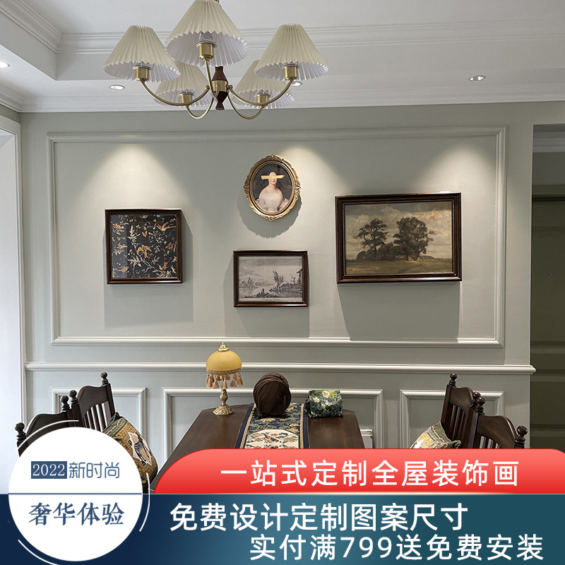 客厅沙发背景墙装饰画美式复古奢华古典壁画酒店摆台餐厅软装挂画图片
