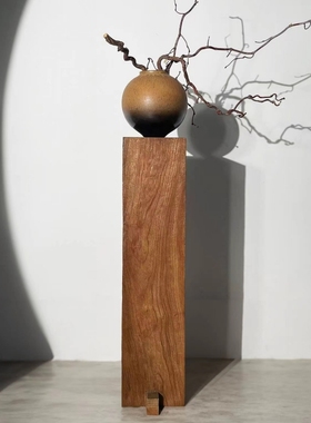 侘寂风实木墩底座中古风柱子雕塑台客厅茶室玄关木雕民宿复古摆件