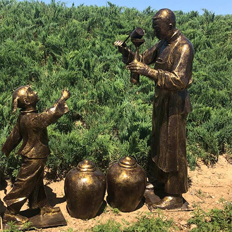 铸铜商业街步行街公园民俗小吃雕塑雕塑玻璃钢人物铜像小孩打酱油