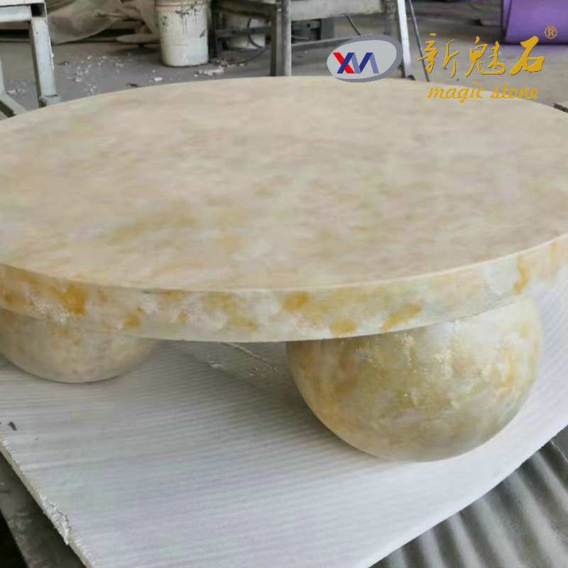源头工厂手工制作grc庭院景观茶几 奶茶色平滑桌面圆形桌脚组合