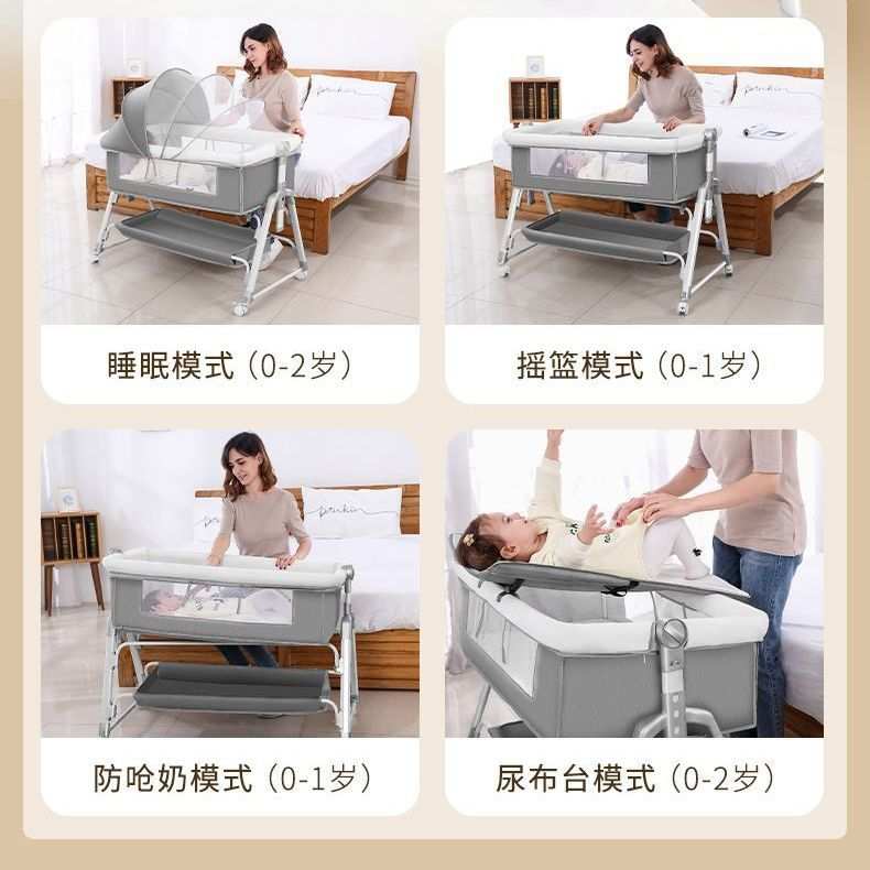 婴儿车床两用一体可折叠拼接宝宝床可升降欧式大床篮篮摇床便携式