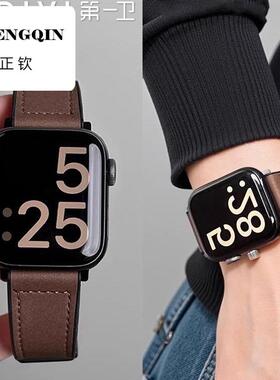第一卫新款疯马皮硅胶磁吸适用iwatch表带苹果手表applewatch运动