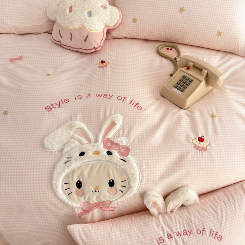 全棉床单被套儿童卡通床上用品三件套女孩公主风四件套小兔子