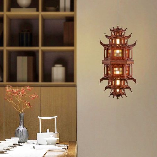 新中式吊灯紫檀红木古建筑楼模型酒店橱窗禅意中国风茶室复古灯具