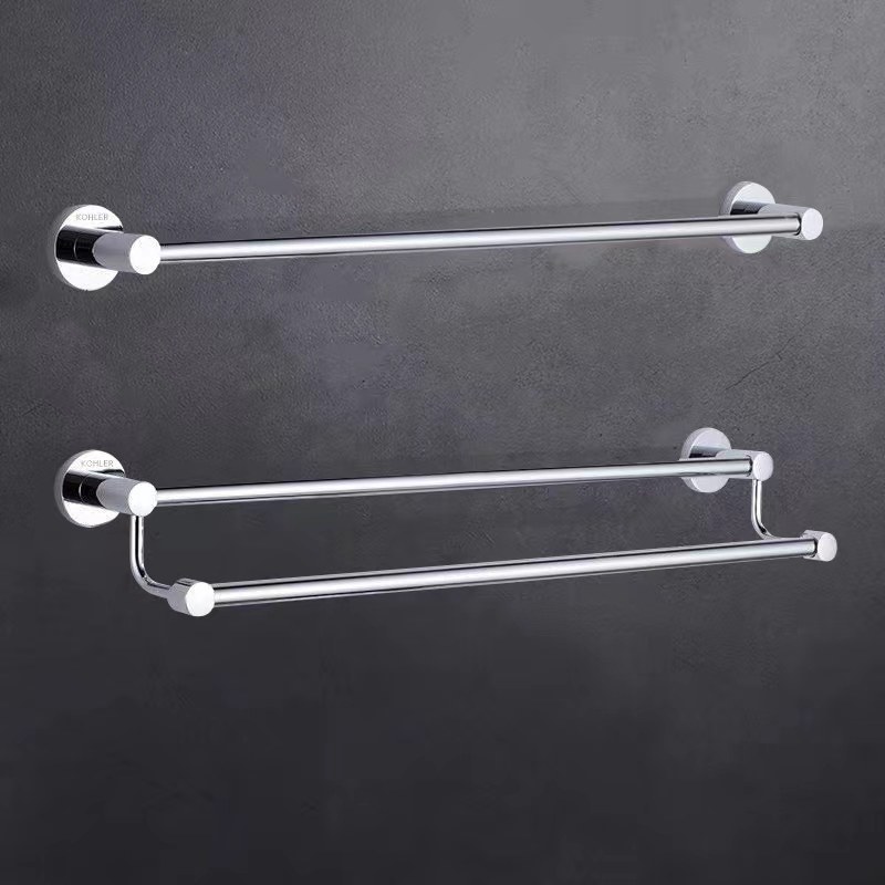 304不锈钢毛巾架加厚浴室毛巾杆挂杆免打孔化妆室凉毛巾架单杆