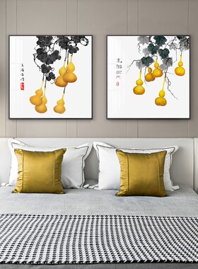 五福临门新中式客厅装饰画走廊过道挂画中国风背景墙方形玄关壁画