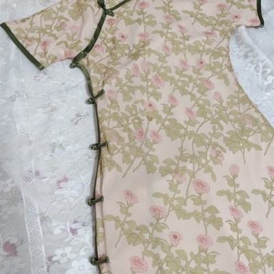 【玫瑰少女】古法旗袍全开襟平裁无省日常可穿短袖连衣裙年轻可爱