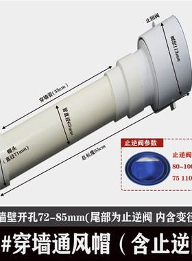 PVC管穿墙透气帽6m3塑料通风帽厕所浴室90软管止逆阀防鸟防虫100m