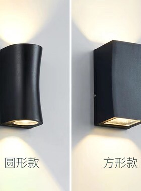 led户外双f头黑色壁灯阳台过道庭院花园门柱外墙10W室外上下照射