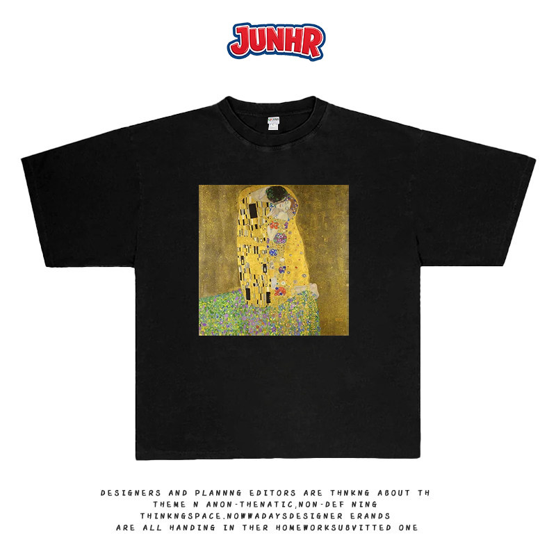 JUNGR 新款世界名画克里姆特吻太阳之子卡通印花重磅纯棉短袖T恤
