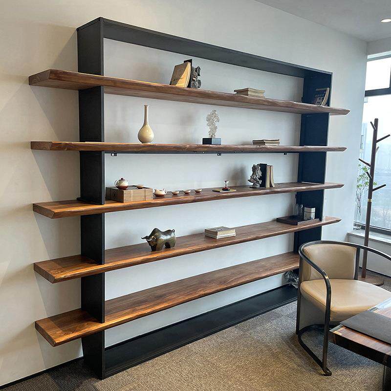 美式原实木书架客厅墙架子复古办公室简约置物架落地陈列架展示架