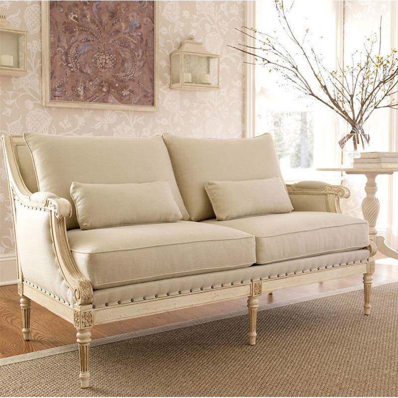 美式乡村沙发复古做旧橡木实木亚麻布艺客厅单双三人位沙发组合