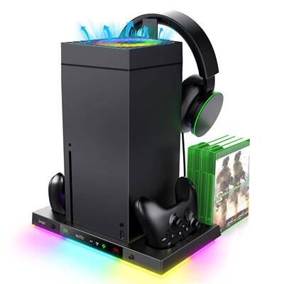 XboxSeriesX主机智能温控底座+置顶散热风扇带RGB灯游戏配件支架