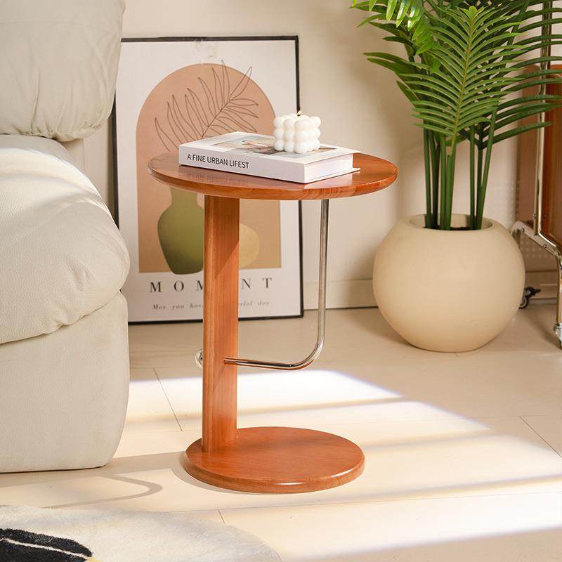 复中古实木胡桃木色小茶几客厅沙发床头可移动北欧边几法式圆桌子