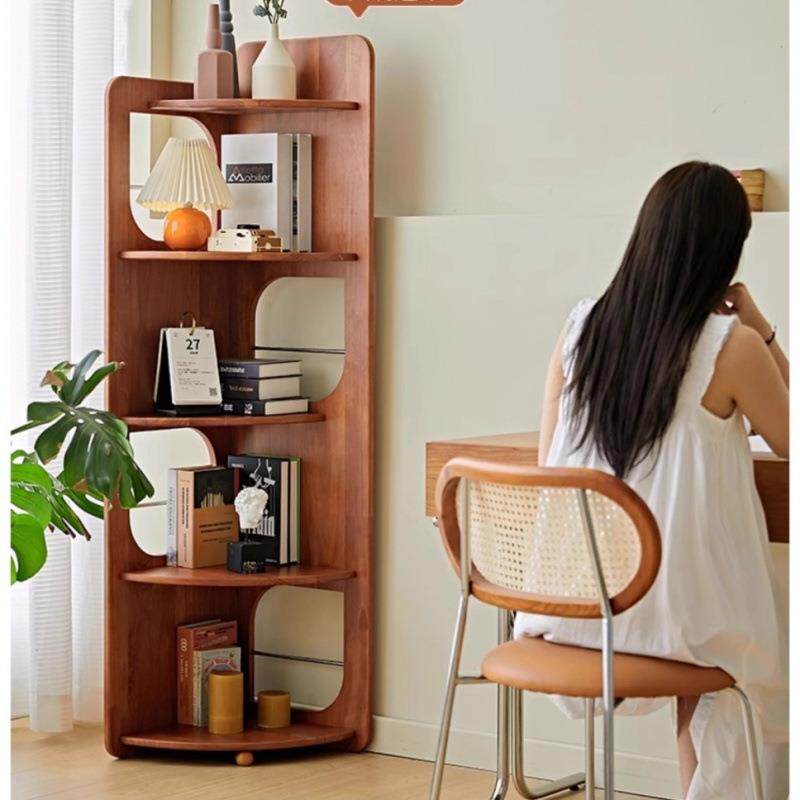 五层转角架实木储物三角柜复古风小户型客厅边角展示置物架