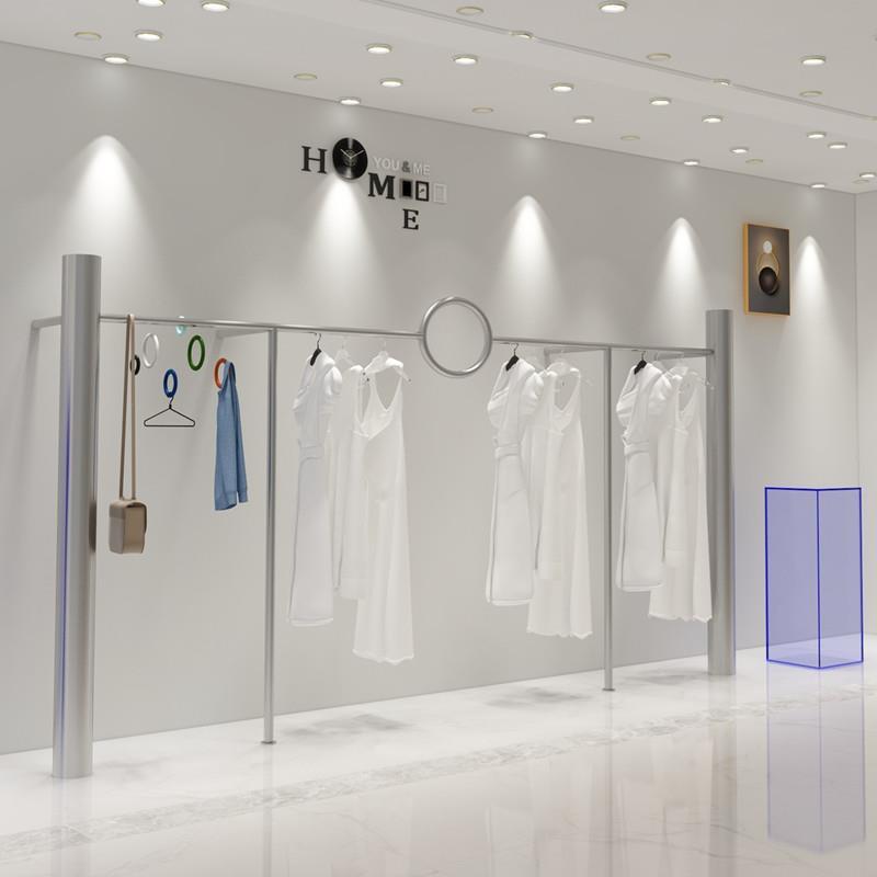 服装店展示架女装店轻奢货架专用陈列道具不锈钢亚克力上墙挂衣架