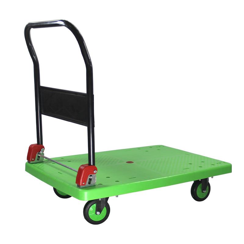 绿色静音塑料手推车仓库车间拣货车家用快递小推车超市折叠平板车