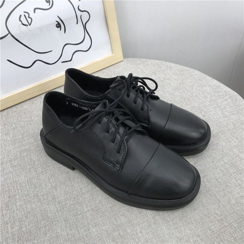 2024新款春季撤柜断码韩版真皮圆头E系带深口低跟牛皮小皮鞋单鞋,女鞋,深口单鞋,淘宝优惠券,粉丝福利购,淘宝优惠卷