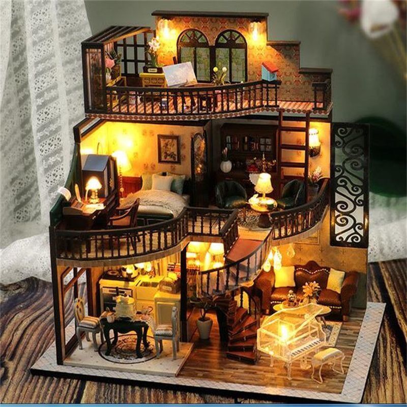 筑梦高阁diy小屋手工制作木质拼装模型中国积木别墅房子过家家女