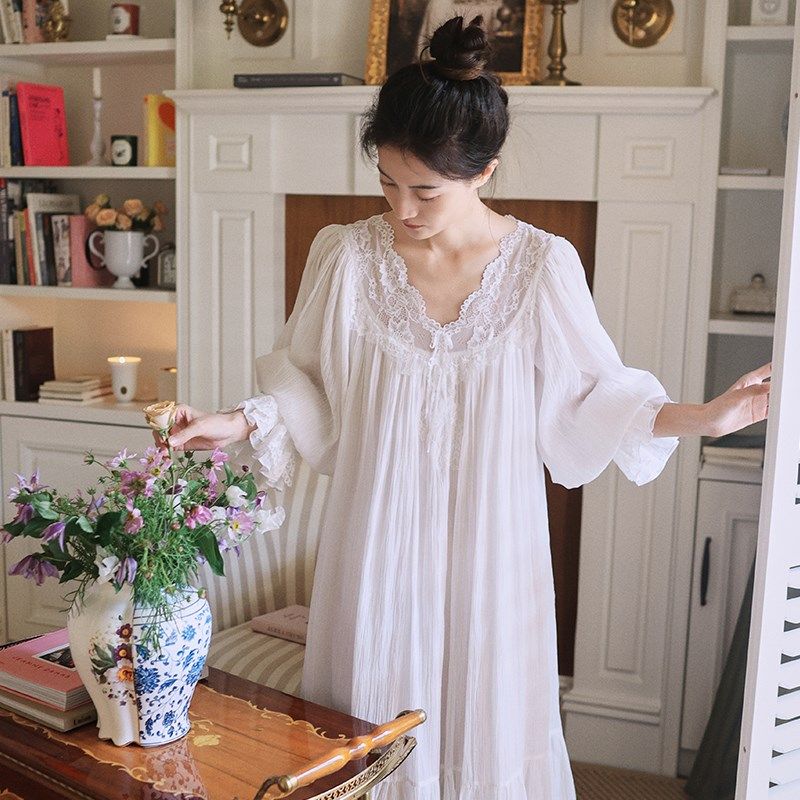 法式宫廷风睡裙女k士春夏长袖纯棉甜美公主蕾丝花边宽松大码家居,女士内衣/男士内衣/家居服,睡裙,淘宝优惠券,粉丝福利购,淘宝优惠卷