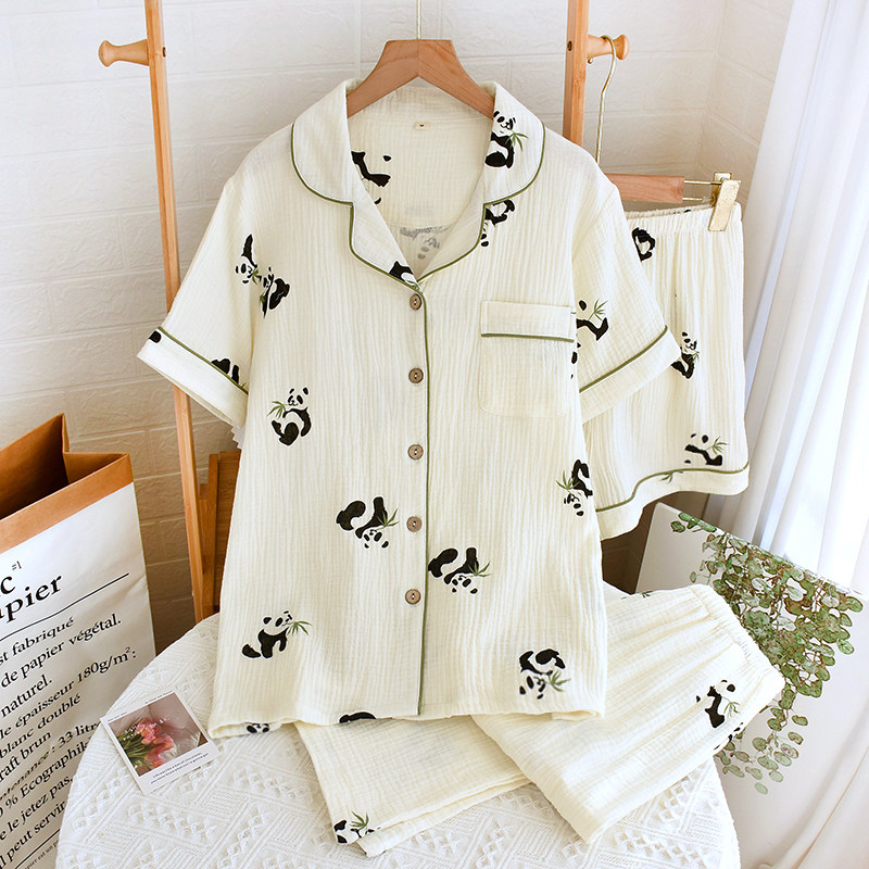 女士三件套夏季薄款纯棉纱布睡衣套D装透气短袖长裤短裤空调家居,女士内衣/男士内衣/家居服,睡衣/家居服套装,淘宝优惠券,粉丝福利购,淘宝优惠卷