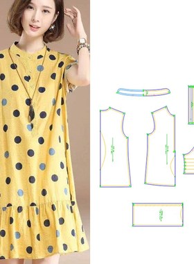 特大码女装55i7胖妹妹宽松遮肚连衣裙适合纸样裁剪图纸衣服样板
