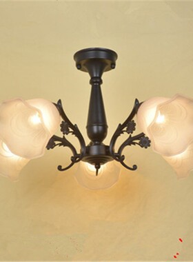 欧式铁艺简约美式黑色客厅餐厅卧室三F头五头六头八头吸吊灯 新款