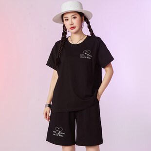 女装 T恤衫 200斤妹妹夏装 上衣胖mm宽松显瘦休闲短袖 洋气时尚 加大码