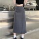 复古灰色西装 半身裙女夏款 高腰显瘦a字裙学生百褶裙百搭中长裙子