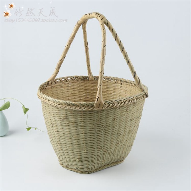 手工竹编篮小竹篮子手提青皮篮买菜篮收纳篮杭州蓝水果鸡蛋篮子