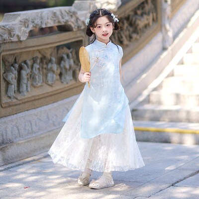 女童旗袍夏季2025新款儿童汉服国风新中式女孩连衣裙日常可穿古装