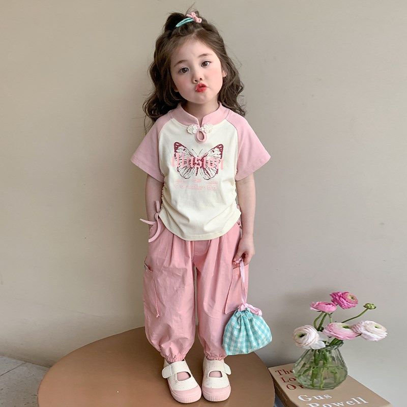 女童夏装短袖套装2025新款洋气国风女孩宝宝儿童工装裤时髦两件套,童装/婴儿装/亲子装,套装,淘宝优惠券,粉丝福利购,淘宝优惠卷
