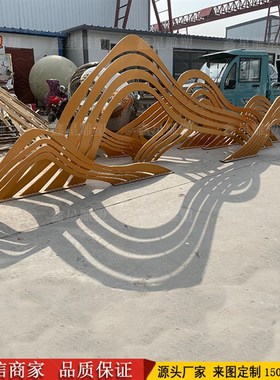 户外不锈钢镂空假k山雕塑水景切片线条山形定制园林景观地产摆件